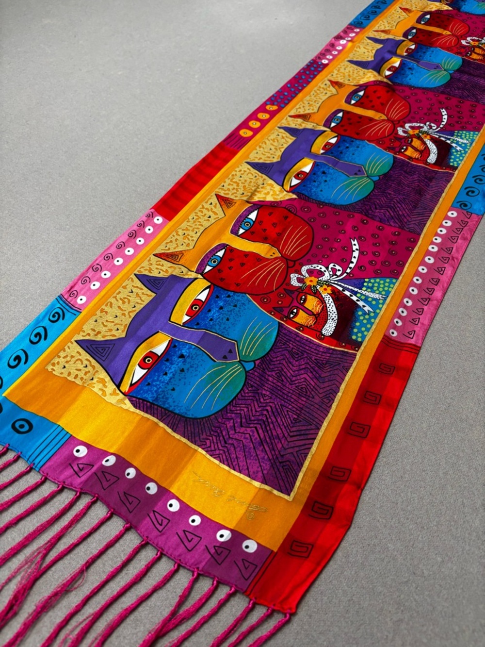 Laurel Burch "Fantastic Felines" 100% Silk Fringe Scarf